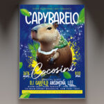A Capybarelo Cocosini event flyer template featuring charming capybara illustrations and a soft, inviting design perfect for a delightful gathering.