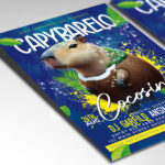 A customizable flyer template designed to promote relaxed, friendly, and heartwarming events with a unique capybara and cocosini theme.