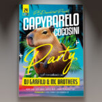 A Capybarelo Cocosini flyer template featuring charming capybara illustrations and a soft, inviting design.