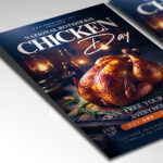 A customizable flyer template designed to promote a joyful national event celebrating rotisserie chicken, highlighting appetizing food visuals and a festive atmosphere.