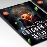 A customizable flyer template designed to promote a celebratory rotisserie chicken event, highlighting appetizing food visuals and a festive atmosphere.