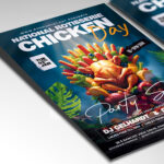 A customizable flyer template designed for large-scale food promotions for the year 2025, highlighting delicious rotisserie chicken with details for a national event.