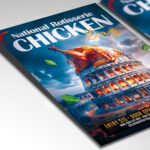 A customizable flyer template designed for large-scale food promotions, highlighting delicious rotisserie chicken with details for a national event.