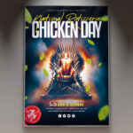 A National Rotisserie Chicken Day flyer template featuring a perfectly roasted rotisserie chicken, suggesting nationwide celebration, with vibrant, appetizing visuals.