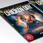 A customizable flyer template designed for large-scale food promotions, highlighting delicious rotisserie chicken with details for a national event.