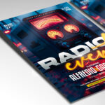 A customizable flyer template designed to highlight exciting radio station events and show appearances for 2026, with futuristic microphone and sound wave graphics.