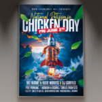 A Rotisserie Chicken Day 2025 flyer template featuring a perfectly roasted chicken with "2025" prominently displayed, set against a warm, inviting background, ideal for a future food event.