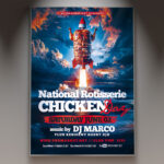 A Rotisserie Chicken Day 2026 flyer template featuring a perfectly roasted chicken with "2026" prominently displayed, set against a warm, inviting background, ideal for a future food event.