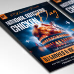 A customizable flyer template designed to promote restaurant specials or culinary events, highlighting delicious rotisserie chicken with appetizing details.