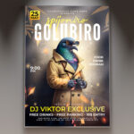 An intriguing Spijoniro Golubiro flyer template featuring abstract and mysterious design elements.