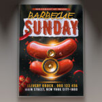 A mouthwatering Sunday barbecue flyer featuring grilled food and picnic elements.