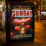 An inviting Sunday barbecue announcement with clear details about food, time, and location.