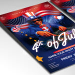 A customizable flyer template designed for Fourth of July celebrations, showcasing stars, stripes, and dynamic typography to evoke a festive and joyful atmosphere for any event.