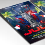 A customizable flyer template designed for Fourth of July celebrations, showcasing stars, stripes, and dynamic typography to evoke a festive and joyful atmosphere.