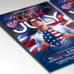 A customizable flyer template designed for festive American holiday events, showcasing elements of national pride, joyous crowds, and exciting activities.