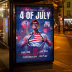A vibrant and attention-grabbing invitation template, ready for personalization for a 4th of July event, promising a day of joyful celebration and festivities.