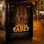A captivating and attention-grabbing invitation template, ready for personalization for an "African Party," promising an electrifying night of music, dance, and cultural immersion.
