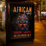A captivating and attention-grabbing invitation template, ready for personalization for an "African Vibes" event, promising an enriching experience filled with authentic music and dance.