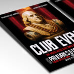 A customizable flyer template designed for DJs and club promotions, showcasing abstract light streaks and silhouettes of dancing crowds to convey excitement.