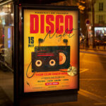 A dazzling and attention-grabbing invitation template, ready for personalization for a "Disco Night," promising an evening of electrifying music and groovy fun.