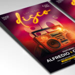 A customizable flyer template designed for 80s throwback events, showcasing stylized dancers, classic 80s typography, and dynamic visual effects.