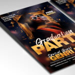A customizable flyer template designed for graduation celebrations, showcasing balloons, elegant typography, and a joyful atmosphere to honor academic achievements.