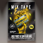 A Mixtape flyer template featuring a dynamic design with urban aesthetics, bold typography, and abstract soundwave graphics, perfect for promoting a new music release.