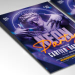 A customizable flyer template designed for glow-in-the-dark events or EDM nights, showcasing futuristic typography and light trails that create a sense of high energy and excitement.