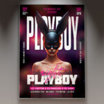 A Playboy Night flyer template featuring a sleek, sophisticated design with bold typography and elegant visual elements, perfect for promoting an exclusive club event or party.
