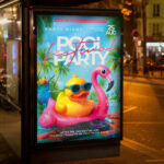An expansive and attention-grabbing invitation template, ready for personalization for a "Pool Fest," promising an epic summer celebration filled with music, water, and fun.