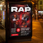 An electrifying and attention-grabbing invitation template, ready for personalization for a "Rap Show," promising an unforgettable night of live music, lyrical mastery, and intense energy.