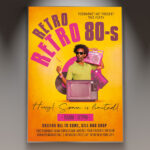A Retro Party flyer template featuring a vibrant design with bold neon colors, geometric patterns, and classic 80s/90s elements like a disco ball, perfect for a throwback event.