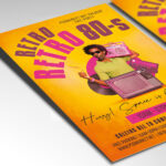 A customizable flyer template designed for nostalgic themed parties, showcasing stylized dancers and funky, era-specific typography to evoke a sense of fun and past decades.