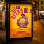 A dazzling and attention-grabbing invitation template, ready for personalization for a "Retro Party," promising a night of electrifying music and unforgettable nostalgic entertainment.