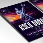 A customizable flyer template designed for rock bands and music festivals, showcasing dynamic stage lighting and bold, rebellious typography.