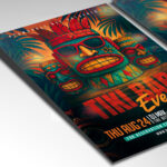 A customizable flyer template designed for luau or beach events, showcasing bright, warm colors, hibiscus flowers, and a laid-back, festive island atmosphere.