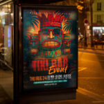 An inviting and attention-grabbing invitation template, ready for personalization for a "Tiki Bar Event," promising a fun and relaxing tropical escape for attendees.