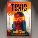 A Toxic Friday flyer template featuring a dark, mysterious design with neon green accents, smoke effects, and edgy typography, perfect for a themed club night.