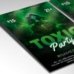 A customizable flyer template designed for underground or Halloween parties, showcasing abstract chemical-inspired graphics and an intense, alluring atmosphere.
