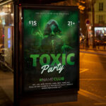 A bold and attention-grabbing invitation template, ready for personalization for a "Toxic Party," promising a night of thrilling excitement and unique vibes.