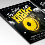A customizable flyer template designed for record listening parties, showcasing classic album art elements and elegant, retro typography.