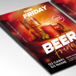 A customizable flyer template designed for Friday beer specials and happy hours, showcasing inviting imagery of cold brews and a relaxed, social setting.