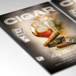 A customizable flyer template designed for cigar lounges and tasting events, showcasing rich, earthy tones and elegant typography that evokes a sense of class and relaxation.