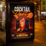 An alluring and attention-grabbing invitation template, ready for personalization for a "Cocktail Party," promising an unforgettable evening of premium drinks, music, and stylish company.