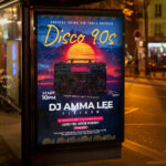 An exciting and attention-grabbing invitation template, ready for personalization for a "Disco 90s Event," promising an unforgettable night of classic hits, dazzling lights, and retro fun.