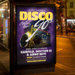 An energetic and attention-grabbing invitation template, ready for personalization for a "Disco 90s" event, promising an unforgettable night of classic hits and dazzling lights.