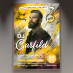 A DJ Best Party flyer template featuring a silhouette of a DJ booth surrounded by explosive neon lights and pulsating energy waves, conveying an ultimate club experience.