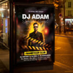 An electrifying and attention-grabbing invitation template, ready for personalization for a "DJ Event Party," promising an ultimate experience with top-tier music, dazzling visuals, and non-stop dancing.