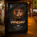 An electrifying and attention-grabbing invitation template, ready for personalization for a "DJ Friday Party," promising an unforgettable night of beats, lights, and non-stop dancing to kick off the weekend.