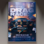 A Drag Race flyer template with a vibrant, sparkling background, featuring dynamic figures in glamorous outfits and bold, celebratory typography, perfect for a show.